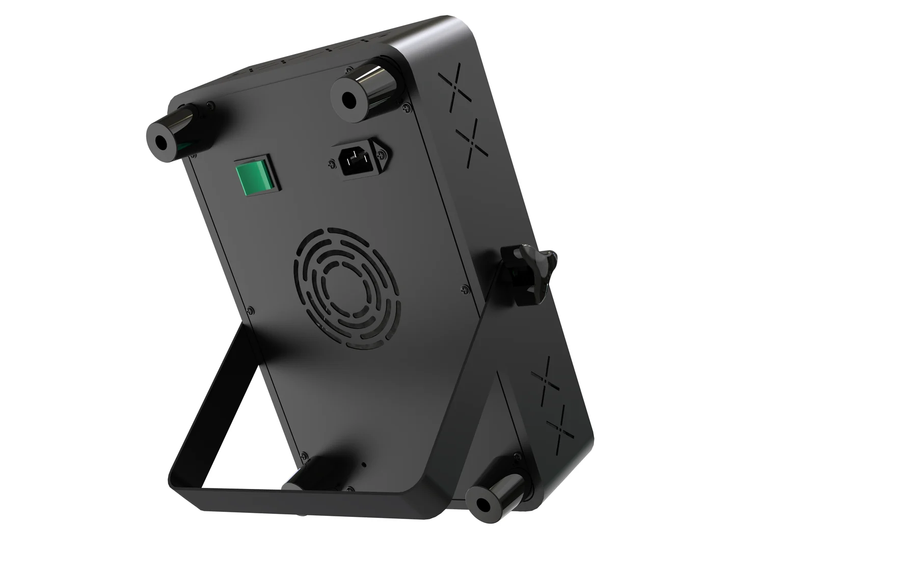 Back of KD800 showing its ventilation, connection area and support